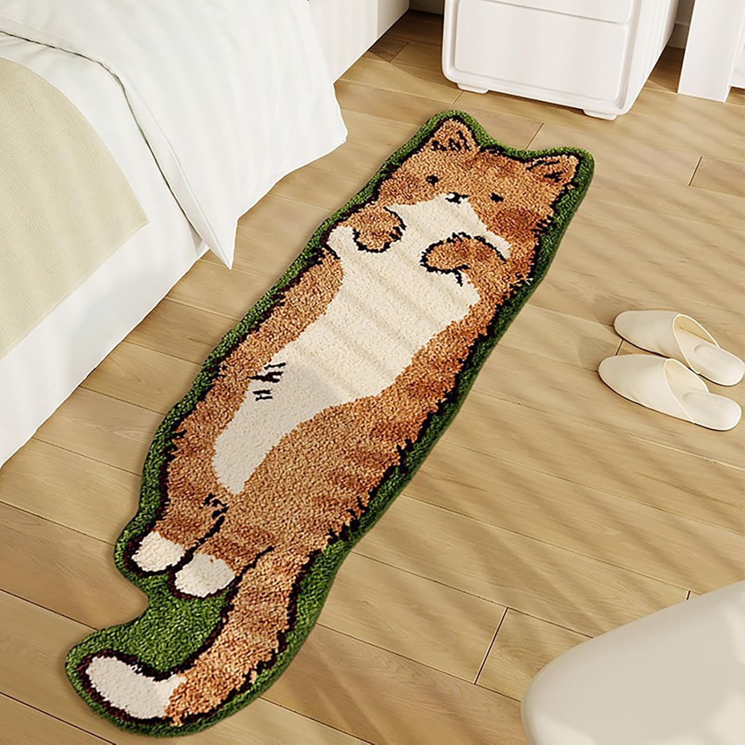 Alfombra de noche suave y peluda con diseño de gato con forma irregular, lavable a máquina (15.75 x 47.24 pulgadas)