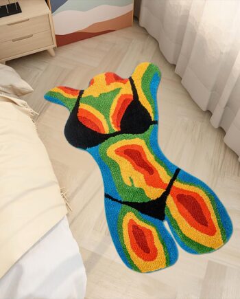 Alfombra de dibujos animados para niña, alfombra con forma de cuerpo femenino, alfombra de microfibra de felpa esponjosa, alfombra de baño antideslizante con gráficos estéticos funky para