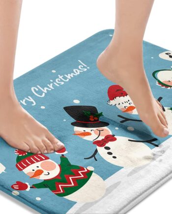 Britimes Tapete de baño para baño, diseño de muñeco de nieve de Navidad azul, lavable, tapete para decoración de baño, 16 x 24 pulgadas, para cocina, dormitorio e interiores