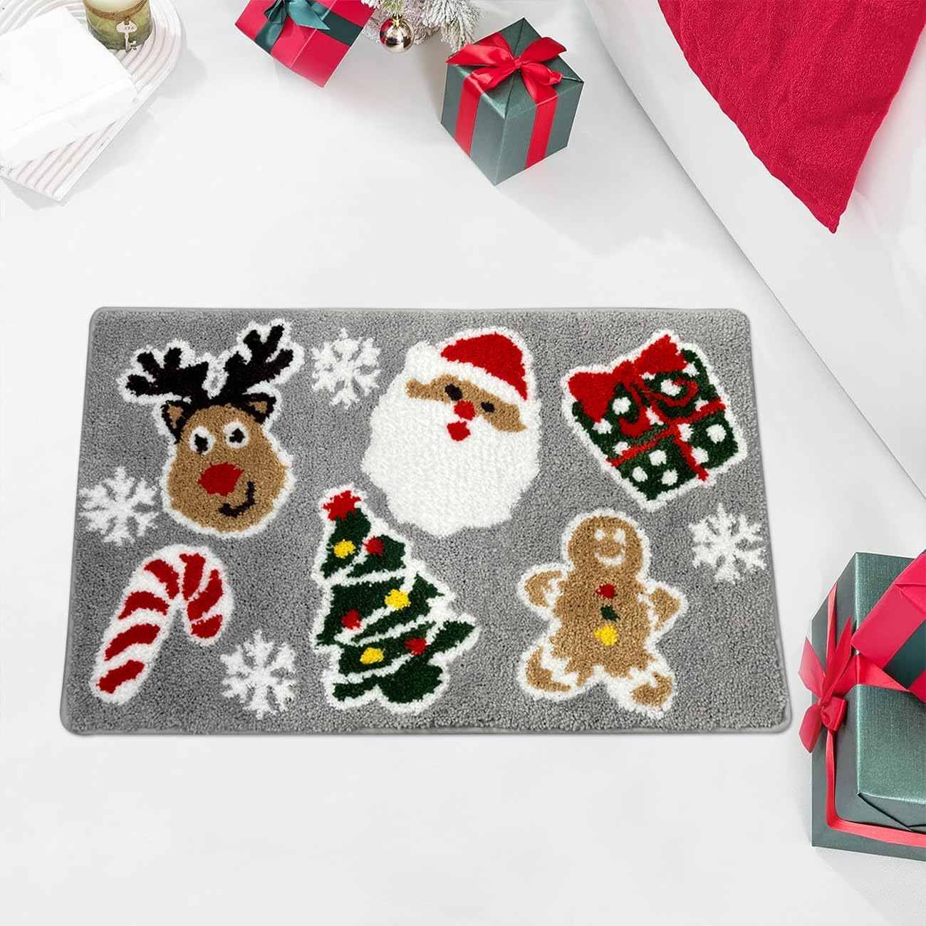 Alfombra de baño de Navidad, árbol de Navidad, bonito tapete de baño con diseño de reno, suave, absorbente, antideslizante, de secado rápido, para baño, bañera, inodoro, invierno, nieve