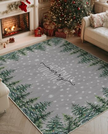 Artoid Mode Alfombra de pino gris con texto en inglés «Merry Christmas», decoración del hogar, de bajo perfil, lavable para entrada, dormitorio, sala de estar, lavandería, oficina, interior, 5 x 7