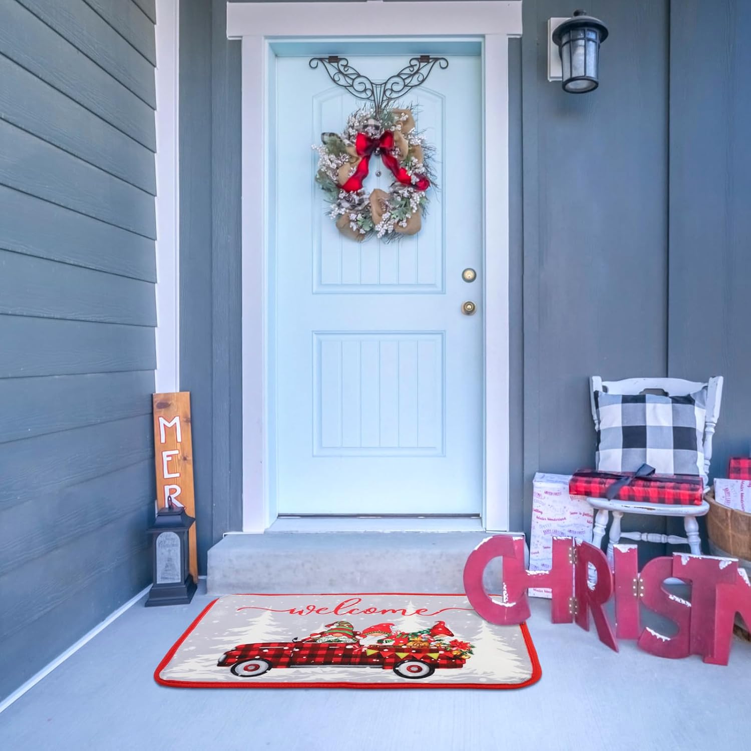 4 tapetes de gnomo de Navidad, tapetes de Navidad para decoración del hogar, cocina, camión, bola de Navidad, diseño para interiores y exteriores, bienvenida, invierno, divertida,