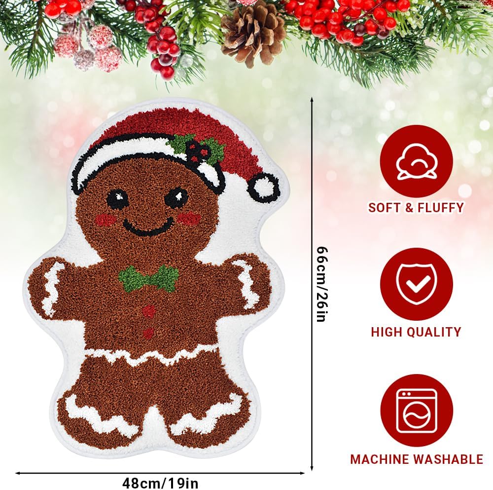 Vanleonet Alfombra de baño de pan de jengibre navideña, absorbente y antideslizante, bonita alfombra de baño de hombre de jengibre suave para baño, suelo, tina, decoración de Navidad, 30 x 20 pulgadas
