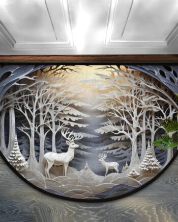 cfpolar Tapete semicircular para puerta de Navidad con diseño de renos y escenas de invierno, para interiores, para entrada, semicircular, alfombra de media luna para piso, baño, sala de estar,