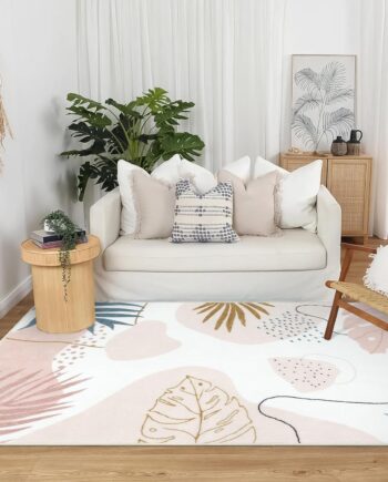 Seavish Alfombra bohemia para sala de estar, 4 x 6 pies, color rosa, lavable a máquina, suave, para habitación del bebé, alfombra abstracta moderna de mediados de siglo, para aula, sala de juegos,