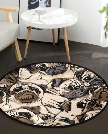Pugs - Alfombra redonda de 3 pies lavable para dormitorio, sala de estar, bonito patrón circular sin costuras, tapete antideslizante para decoración de baño, cocina, dormitorio
