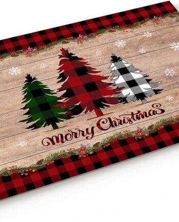 Vandarllin Felpudos de Navidad para interiores, tapete antideslizante para puerta de entrada de hogar, baño, cocina, dormitorio, 18 x 30 pulgadas, rojo, negro y verde