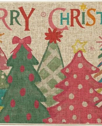 Artoid Mode Felpudo de árbol de Navidad rosa con texto en inglés "Merry Christmas", decoración del hogar, tapete de bajo perfil para interiores y exteriores, 17 x 29 pulgadas