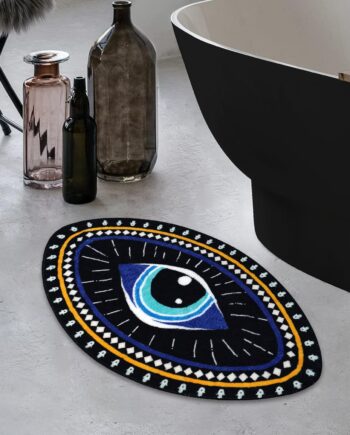 Alfombra de baño de ojo malvado, suave, absorbente, antideslizante, alfombra de baño para niños, alfombra de microfibra copetuda para ducha, tapete de piso lanudo con forma de ojo, negro, bohemio, de
