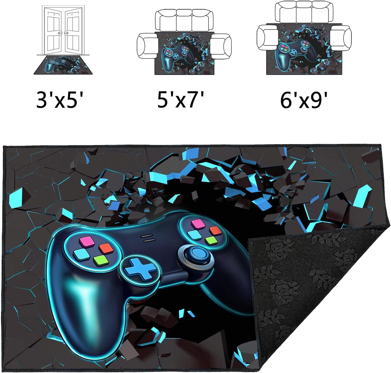 Alfombra de juegos para habitación, 3 x 5 pies, antideslizante, 3D, para dormitorio, sala de estar y decoración de sala de juegos