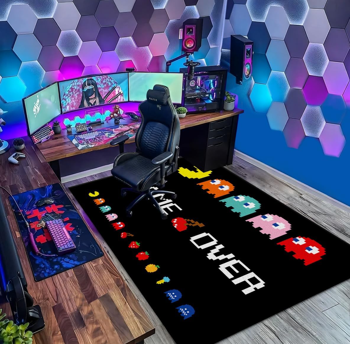 Alfombra clásica de juegos de arcade, estilo retro de los años 90, estilo popular de sala de juegos, para sala de estar, decoración de sala de juegos, alfombra moderna y divertida de juego de 2 x 3