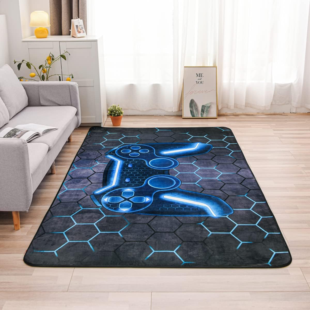 NTBED Alfombra de consola de juegos para dormitorio, sofá, sala de juegos, juegos, alfombra geométrica para mesita de noche, alfombra decorativa para el suelo (4 x 6 pies, azul)