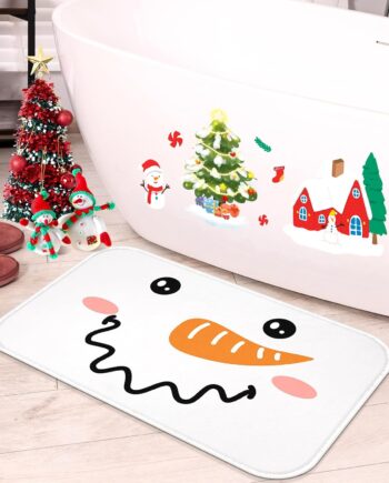 Tinideya Alfombra de baño de muñeco de nieve blanco de 19.69 x 31.5 pulgadas, tapete de baño de invierno, tapete de ducha de muñeco de nieve, absorbente y lavable para decoración de vacaciones de