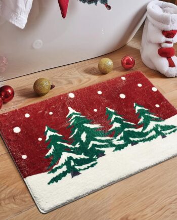 MelonBoat Alfombras de baño de Navidad: tapete antideslizante para puerta de árbol de Navidad, alfombra de baño roja suave, absorbente y lavable, 20 x 31 pulgadas