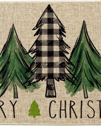 Artoid Mode Felpudo decorativo con diseño de árboles de Navidad, temporada de invierno, Navidad, vacaciones, tapete de suelo de bajo perfil, tapete para interiores y exteriores, 17 x 29 pulgadas