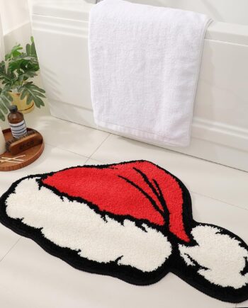 Bonita alfombra de baño con gorro de Papá Noel de Navidad para sala de estar, alfombra de baño fresca, divertida, esponjosa, estética, antideslizante, esponjosa, lavable a máquina, alfombra de