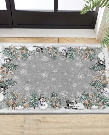 Artoid Mode Tapete de Navidad con muñeco de nieve y ciervo, color gris, decoración del hogar, de bajo perfil, antideslizante, lavable, para cocina, entrada, dormitorio, baño, lavandería, interior, 2 x