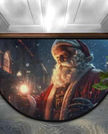 Tapete de media luna para puerta de Navidad, Papá Noel, lavable, de medio círculo, luz de Navidad, antideslizante, alfombra de media luna, alfombra de baño semicírculo, alfombra de piso para
