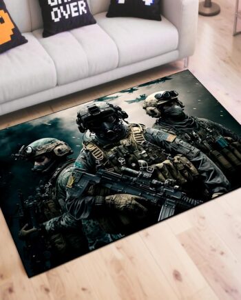 Alfombra de juego de disparos, alfombra de juego de disparos para adolescentes y niños con elementos de decoración de elementos de batalla, alfombras de juego de guerra para dormitorio de niños, sala