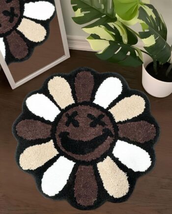 Trippy - Alfombra gótica copetuda para Halloween, alfombra de baño marrón con cara sonriente de terror, 2.6 pies, extra suave, de secado rápido, antideslizante, para bañera, ducha, fregadero