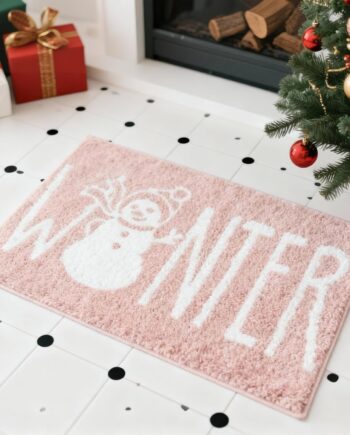 Tapete de baño de muñeco de nieve de Navidad, antideslizante, súper absorbente, tapete grueso y lanudo para decoración de baño, ducha, bañera, fregadero, lavable, 20 x 30 pulgadas, color rosa