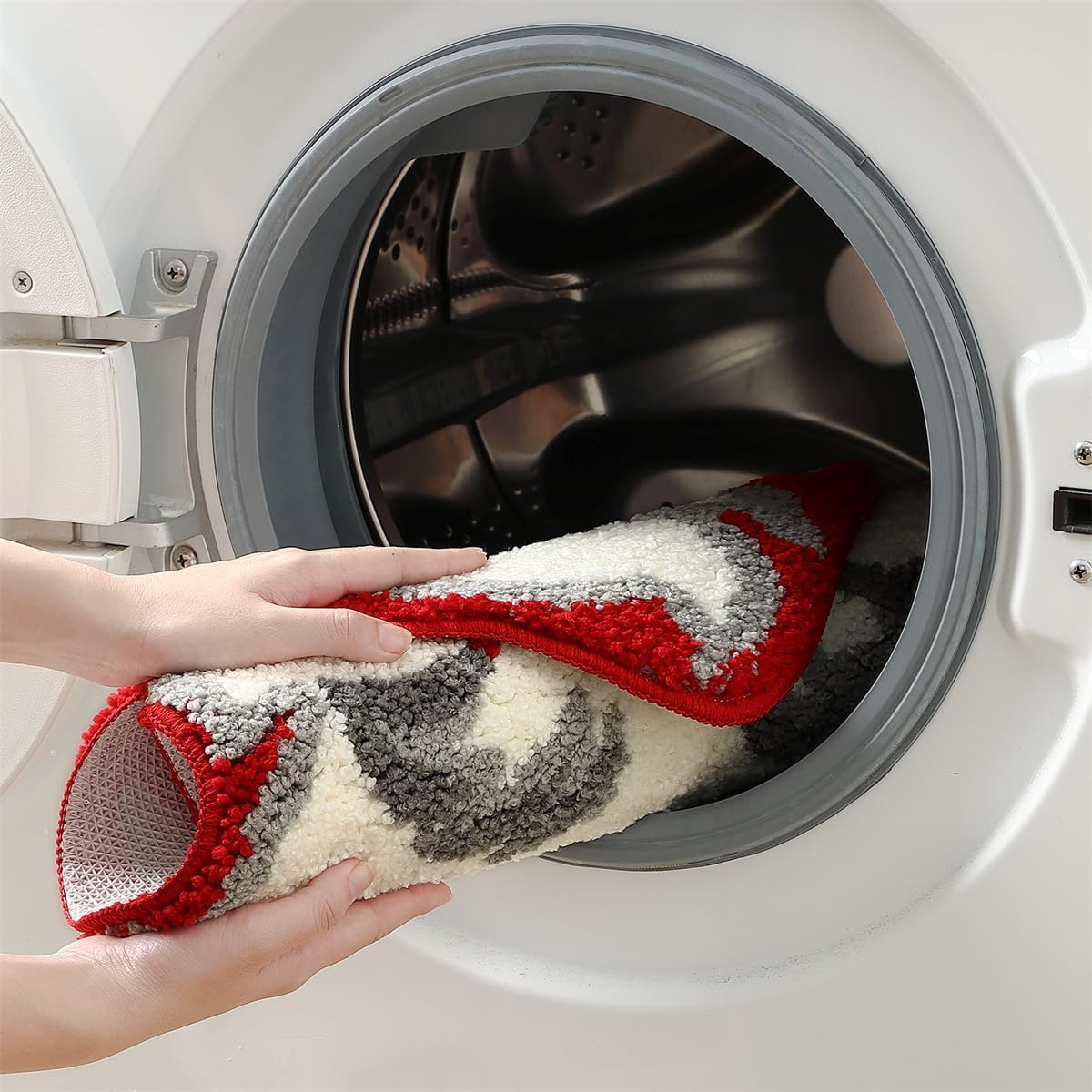 Ankah Alfombra de baño con diseño de árboles de Navidad, calcetín de Navidad y Papá Noel, suave, afelpado, de alta absorción, antideslizante, lavable a máquina, tapete de baño de felicidad para