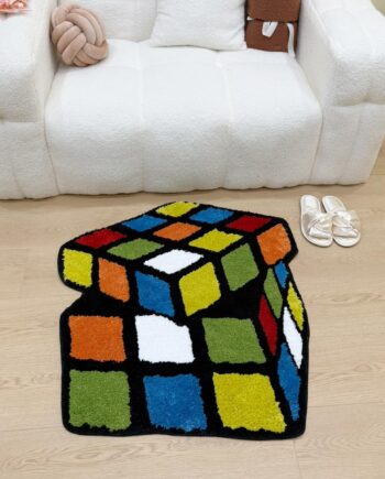 LAKEA Divertida alfombra de baño con cubo mágico, suave y colorida, alfombra 3D, tapete de baño, tapete para dormitorio, decoración estética del hogar (33.9 x 31.5 pulgadas)