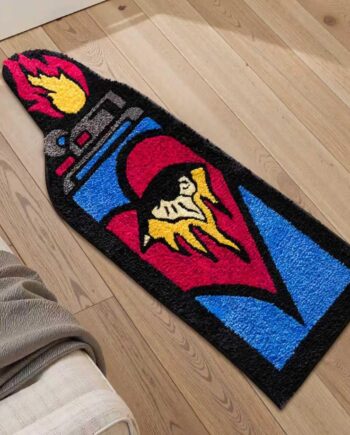 Alfombra de baño abstracta con forma de encendedor azul para dormitorio, diseño vintage de dibujos animados 3D, alfombra suave, 31.5 x 9.8 pulgadas, lavable y absorbente, decoración del