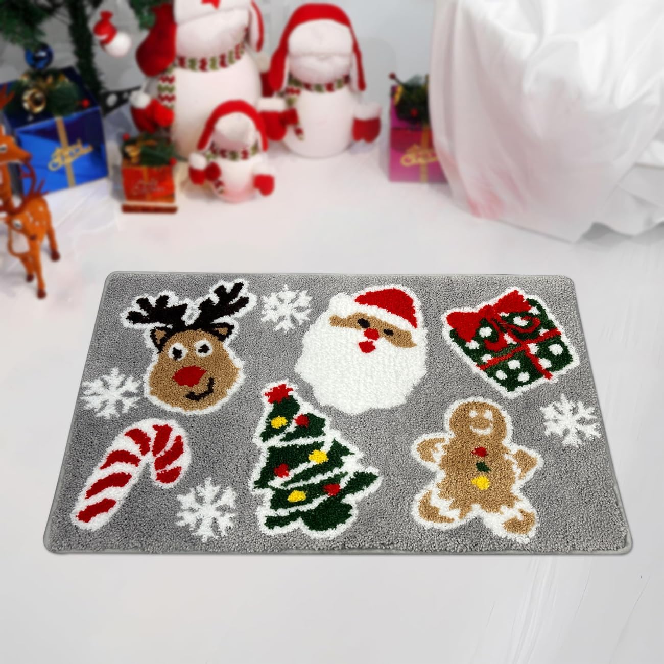 Alfombra de baño de Navidad, árbol de Navidad, bonito tapete de baño con diseño de reno, suave, absorbente, antideslizante, de secado rápido, para baño, bañera, inodoro, invierno, nieve