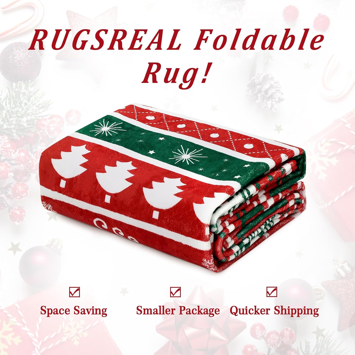 RUGSREAL Alfombra de área de Navidad de 4 x 6 pies, con árbol de Navidad y copo de nieve, bonita alfombra antideslizante con ciervos para dormitorio, lavable a máquina, para sala de estar, dormitorio,