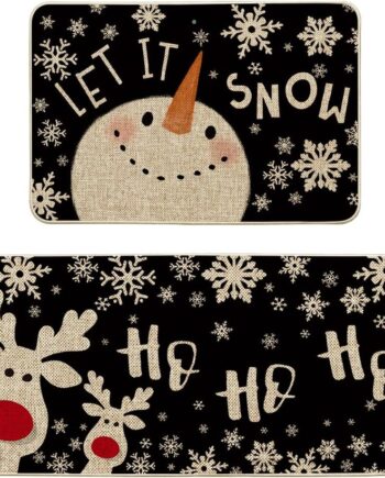 Artoid Mode Juego de 2 alfombrillas de cocina navideñas con diseño de muñeco de nieve, ciervo, con diseño de copos de nieve, decoración de invierno, alfombras de cocina de bajo perfil para piso, 24 x