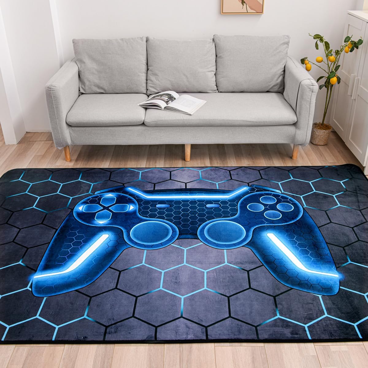 NTBED Alfombra de consola de juegos para dormitorio, sofá, sala de juegos, juegos, alfombra geométrica para mesita de noche, alfombra decorativa para el suelo (4 x 6 pies, azul)