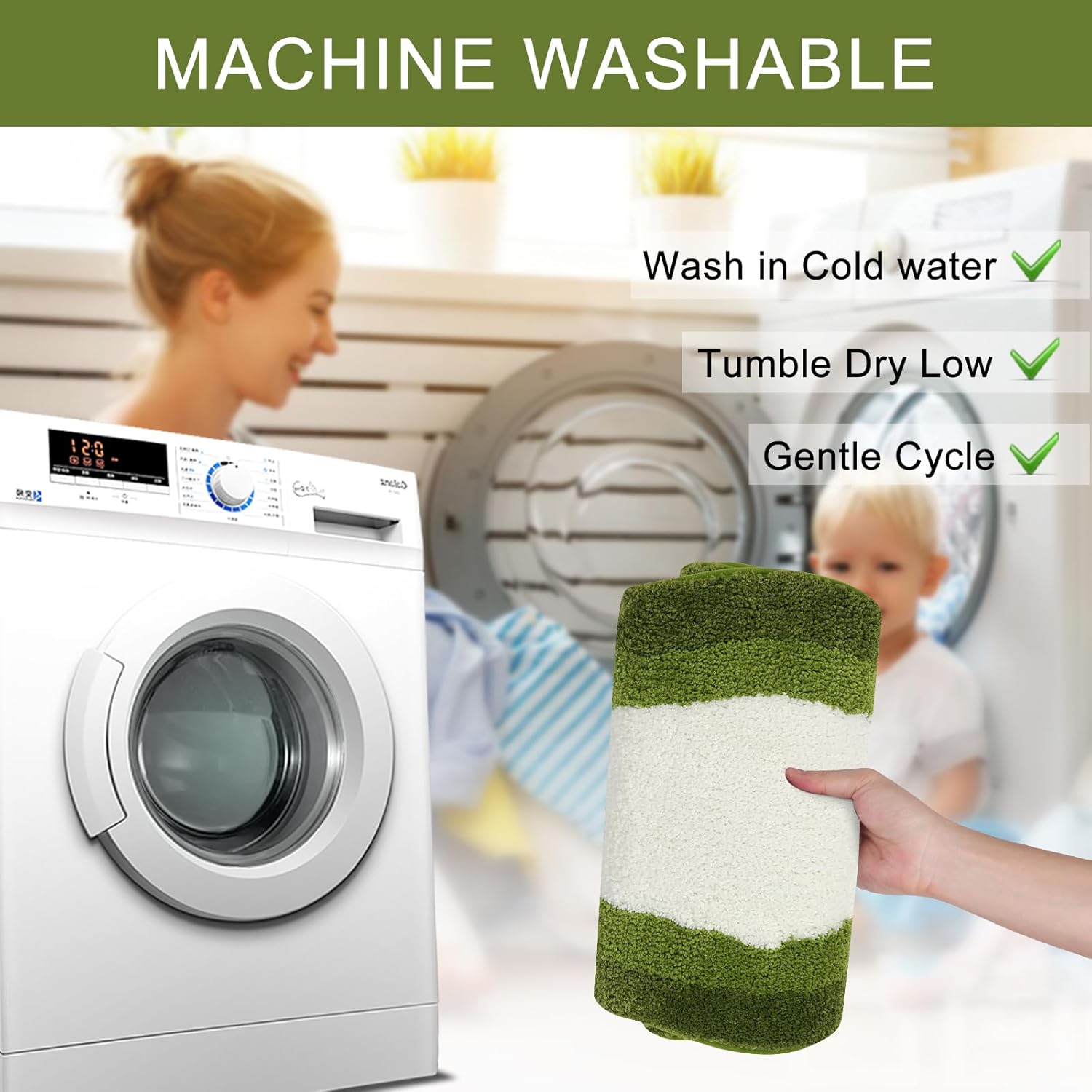 HAOCOO Alfombras de baño grandes de lujo, 24 x 59 pulgadas de largo, antideslizantes, lavables, color verde, de forma irregular, absorbente, para dormitorio, bañera, lavabo, ducha