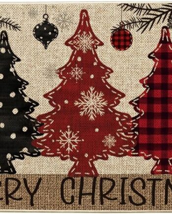 Artoid Mode Tapete rojo de árbol de Navidad, decoración del hogar de invierno de bajo perfil, tapete de puerta para interiores y exteriores, 17 x 29 pulgadas