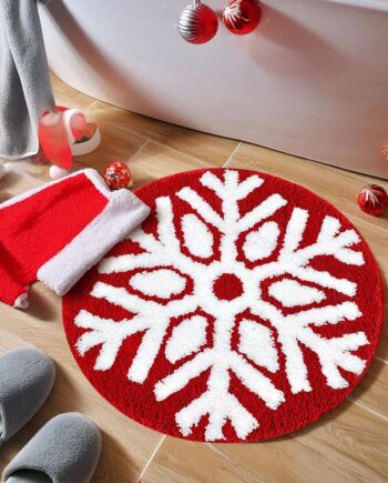 Vanleonet Alfombras de baño de Navidad de 24 pulgadas, diseño de copos de nieve rojos, antideslizantes, bonitas, para vacaciones, Navidad, invierno, decoraciones festivas de Navidad