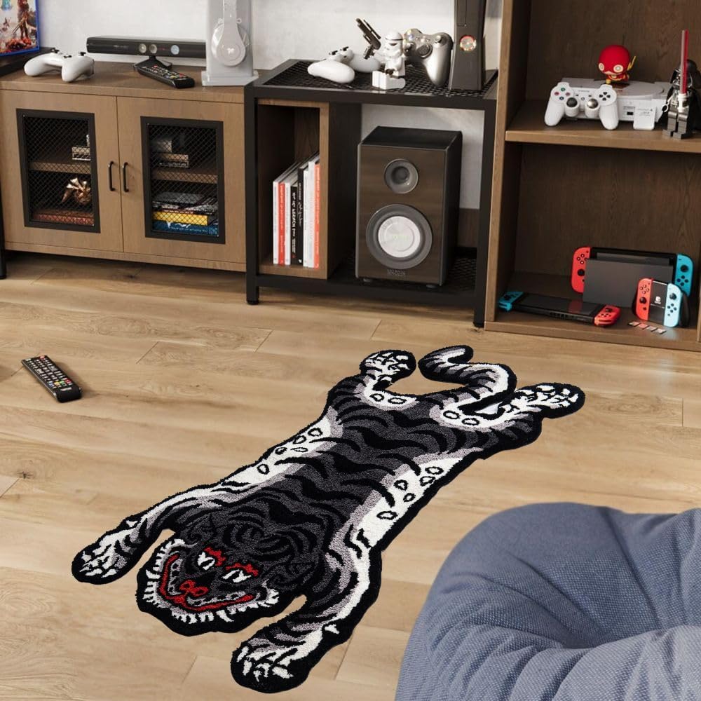 Alfombra suave y divertida de 5 x 3 pies para sala de estar, estética de dormitorio, lavable con respaldo antideslizante de caucho termoplástico (TPR), decoración del hogar (gris)