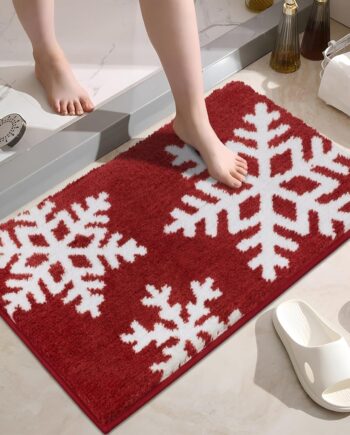 SHACOS Alfombras de baño de copo de nieve de Navidad de 20 x 32 pulgadas, extra suaves, absorbentes, tapetes de baño de microfibra para suelo de baño, alfombras de baño antideslizantes y peludas