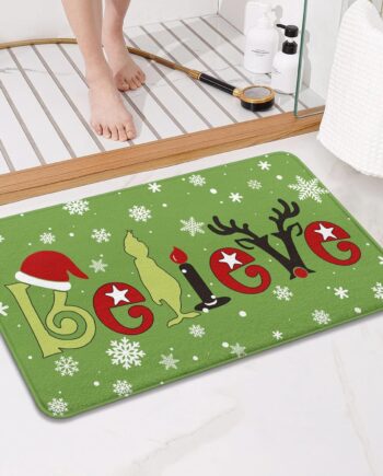 Belive - Alfombra de baño de Navidad para niños, antideslizante, absorbente, lavable, decoración de baño, alfombra de entrada para ducha y bañera, decoración de Navidad