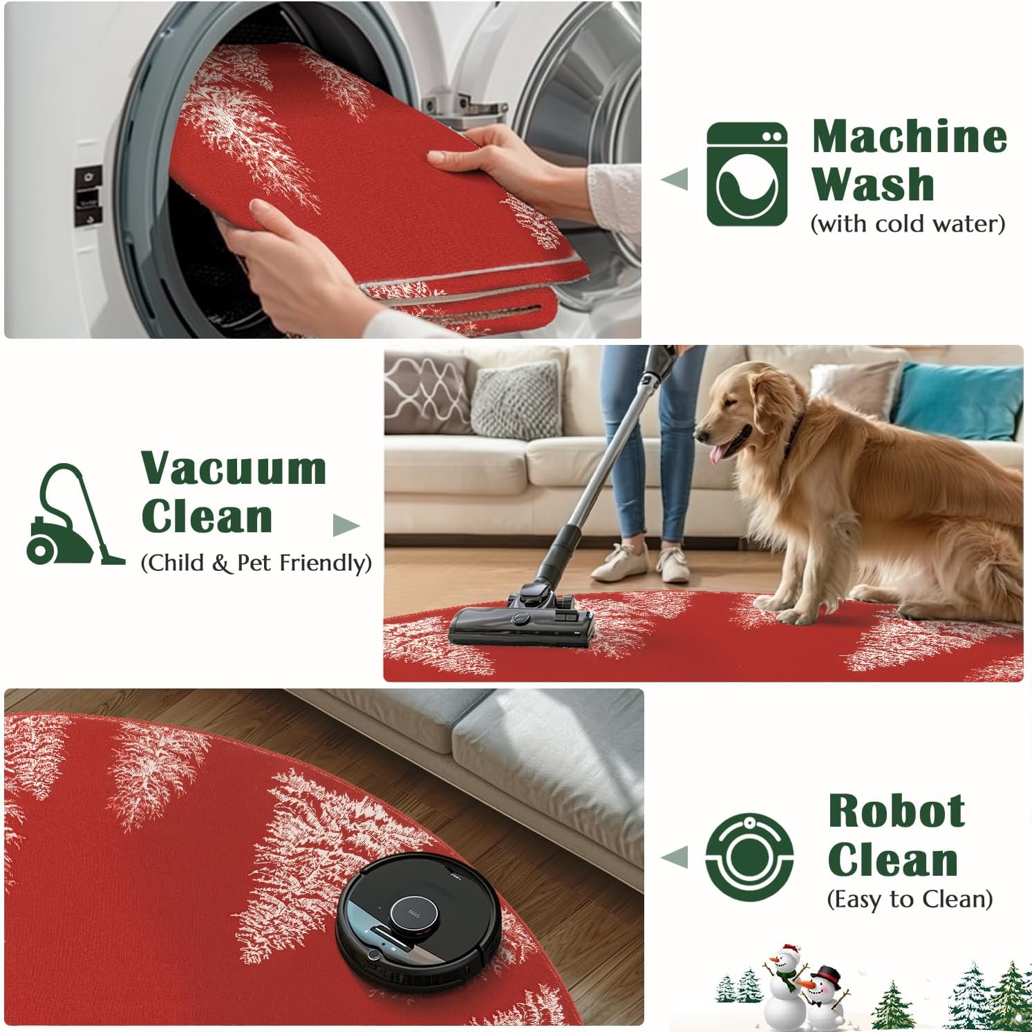 Jinchan Alfombra redonda de Navidad – 5 pies color rojo árbol de Navidad lavable antideslizante alfombra suave para cocina, dormitorio, vestíbulo, guardería, sala de estar, entrada