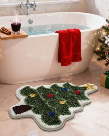 Ankah Alfombra de baño con árbol de Navidad, calcetín de Navidad y Papá Noel, suave, afelpada, de alta absorción, antideslizante, lavable a máquina, tapete de baño de felicidad para festivales, 21.65