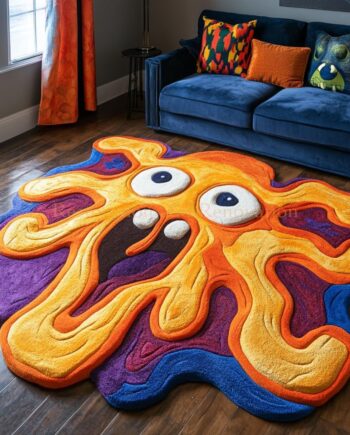 Alfombra de lana hecha a mano inspirada en monstruos, alfombra única de criatura de dibujos animados de forma irregular, alfombras de felpa suave y gruesa para sala de estar, dormitorio o habitación
