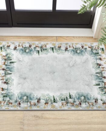 Artoid Mode Tapete de Navidad con diseño de copos de nieve de ciervo, árbol de pino, decoración del hogar, de bajo perfil, antideslizante, lavable, para cocina, entrada, dormitorio, baño, lavandería,