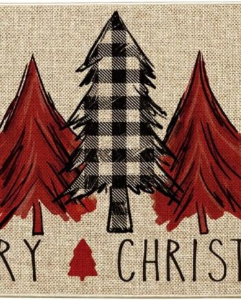 Artoid Mode Tapete rojo con diseño de árboles de Navidad, decoración del hogar de invierno de perfil bajo, tapete de puerta para interiores y exteriores, 17 x 29 pulgadas