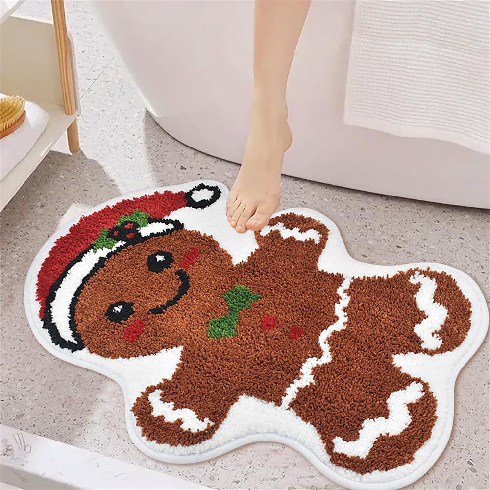 Vanleonet Alfombra de baño de pan de jengibre navideña, absorbente y antideslizante, bonita alfombra de baño de hombre de jengibre suave para baño, suelo, tina, decoración de Navidad, 30 x 20 pulgadas