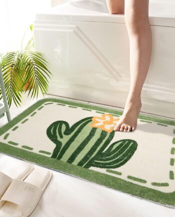 Hi Space Tapete de baño bohemio antideslizante de 30 x 20 pulgadas, bonito tapete de baño de fibra suave, absorbente, minimalista, alfombra de baño tropical para bañera, ducha, lavable a máquina,