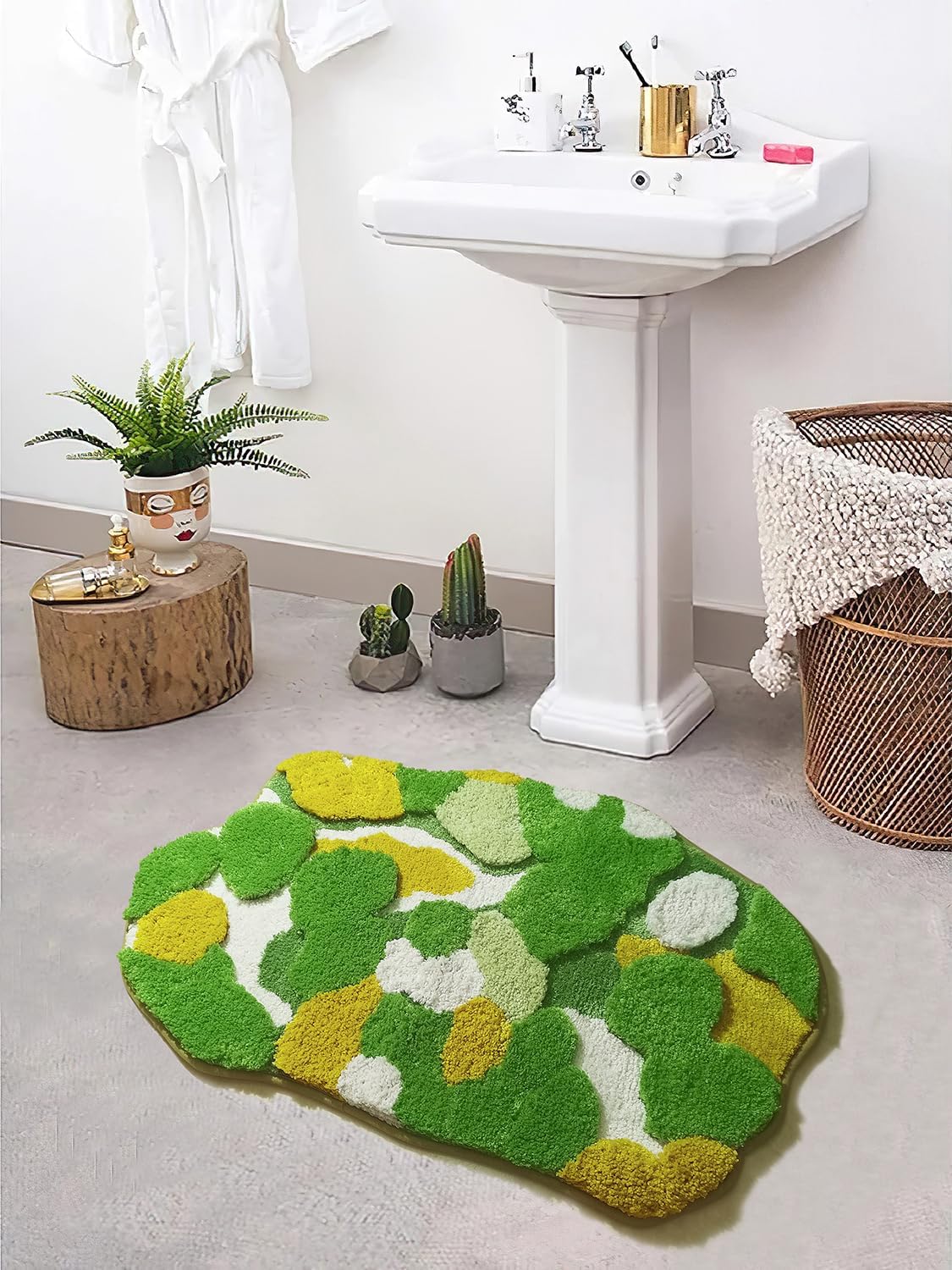 Lindas alfombras de baño de musgo amarillo y verde, tapetes de baño para decoración de baño, hojas estéticas, suaves, antideslizantes, lavables, Aabsorbente, alfombra bohemia para interiores