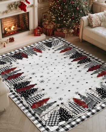 Artoid Mode Alfombra de área con diseño de árbol de Navidad con diseño de búfalo de acuarela, decoración del hogar, de bajo perfil, lavable, para entrada, dormitorio, sala de estar, lavandería,