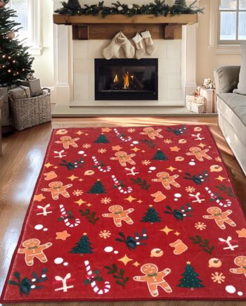 Alfombra navideña de jengibre de 4 x 6 pies, lavable a máquina, de alto tráfico, tapete antideslizante para sala de estar, comedor, dormitorio, entrada y pasillo, color rojo jengibre