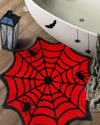Tapete de baño de tela de araña roja para baño, alfombra grande de tela de araña para decoración de dormitorio de niños, alfombra de Marvel, decoración gótica de Halloween, tapete negro y rojo sangriento para niños