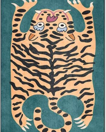 Alfombra de tigre para dormitorio, estilo vintage, bohemio, de 2 x 3 pies, alfombra de área pequeña, lavable, tapete funky para habitación de niños, antideslizante, dibujos animados, tapete para